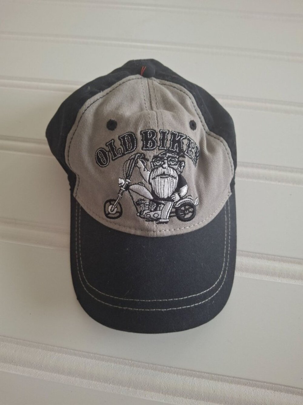 Old Biker Embroidered Cap Black Gray Adjustable Vintage Biker Moto Grunge